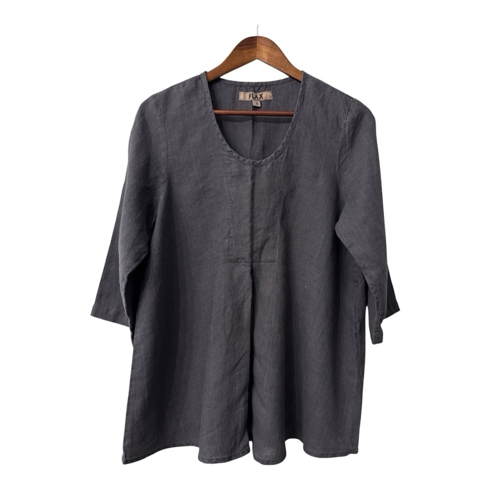 NEW Flax linen top womens S 6-10 gray pleated cottagecore lagenlook beach mature